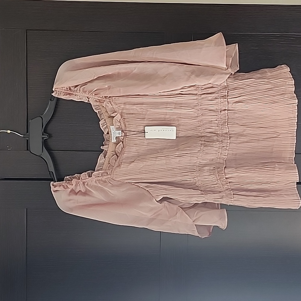 CURRENT AIR Smocked Waist Sheer Tulip Sleeve Top ~ Dusty Rose Medium